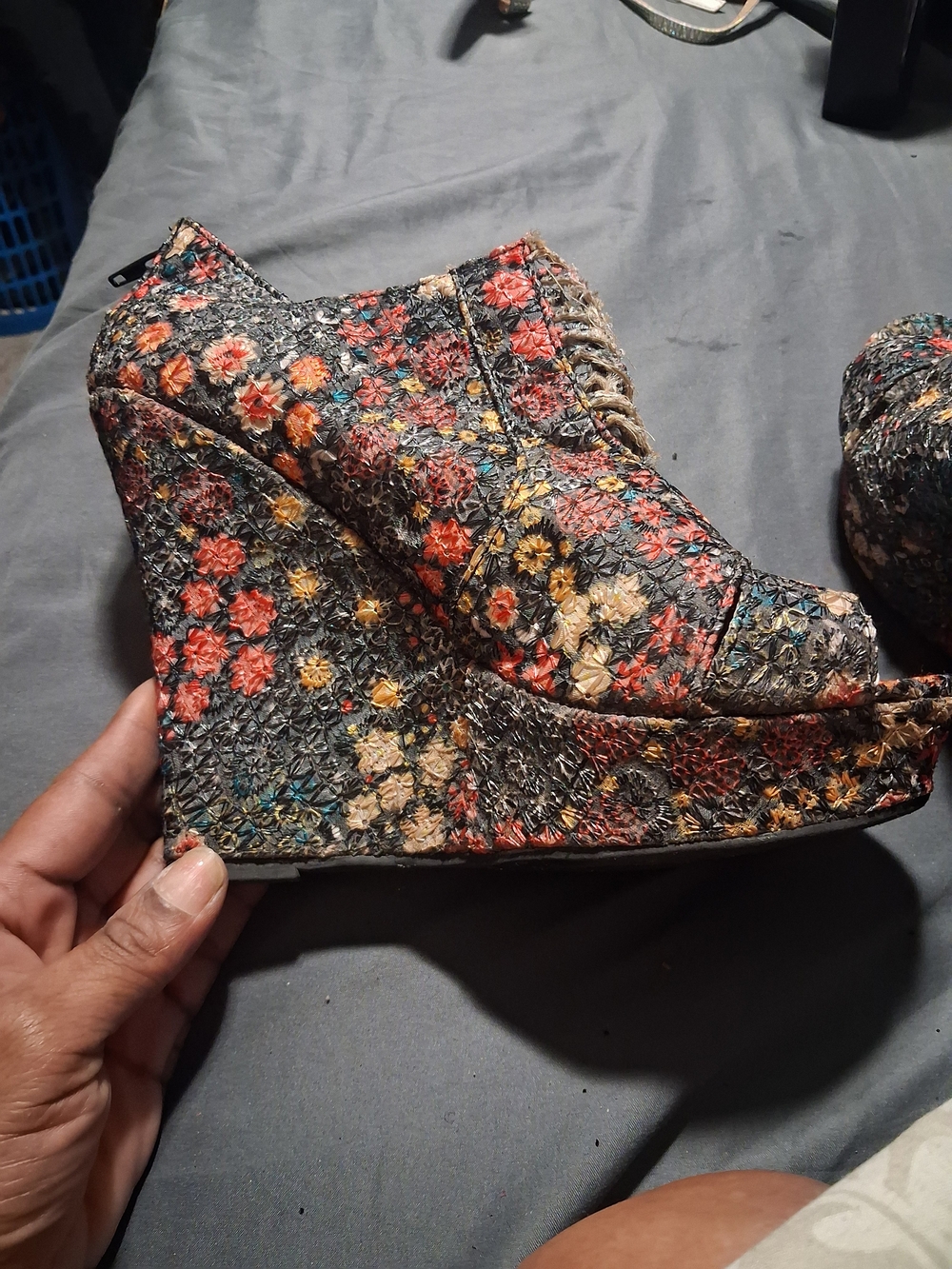 Floral Embroidered Wedge Bootie - Multicolor Size 10
